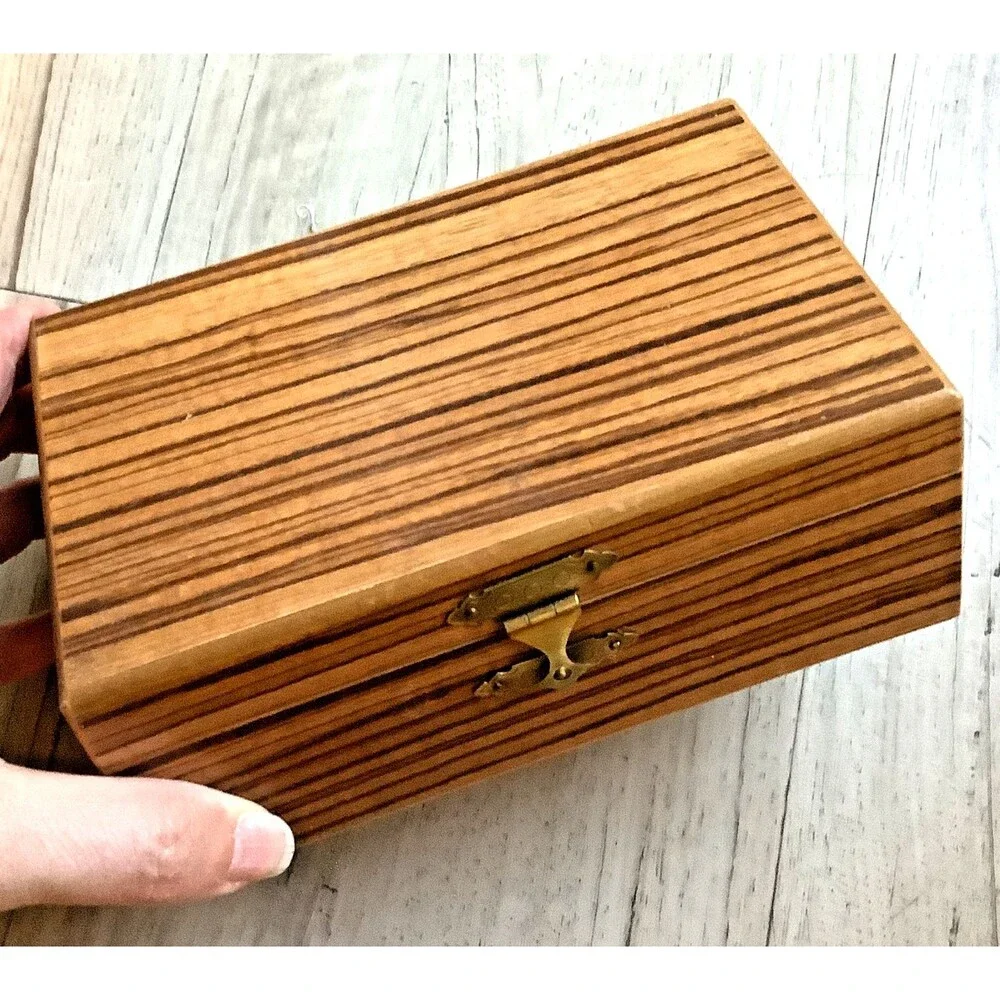 Vintage Japan Wood Jewelry Box Trinket Signed Exotic Wood